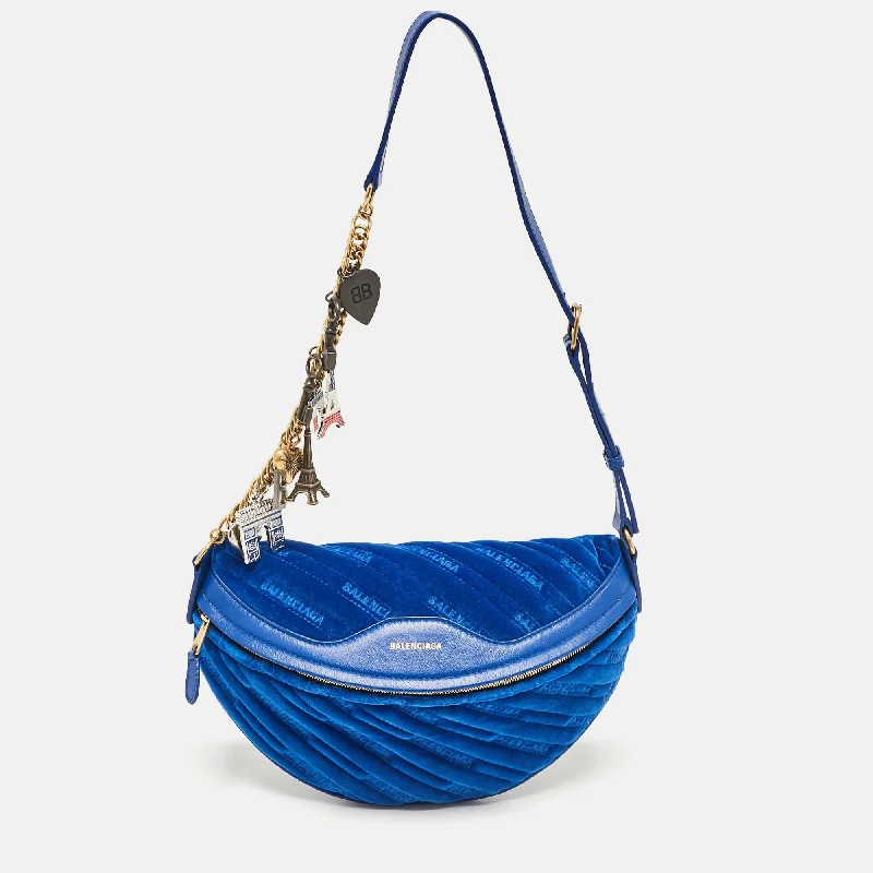 Women's crossbody bag logo detail -Balenciaga Blue Leather Souvenir Crossbody Bag