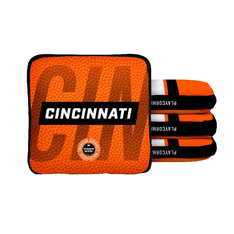 Women's bucket bag textured surface -Cincinnati Football Gameday Stripes Synergy Edge Cornhole Bags