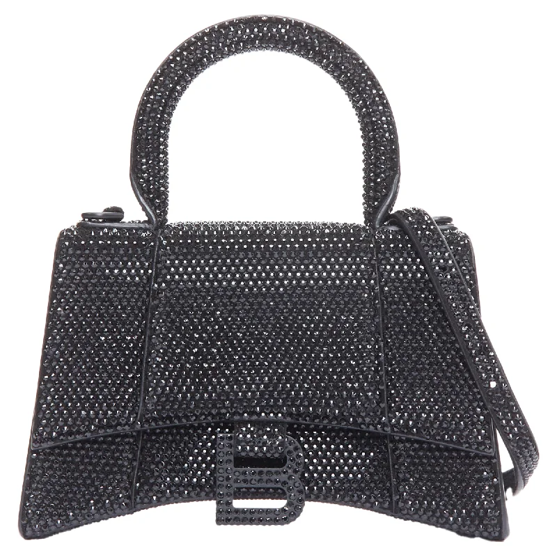 Women's crossbody bag performance outfit -Balenciaga Demna Hourglass XS Strass Crystal Leather Crossbody Bag