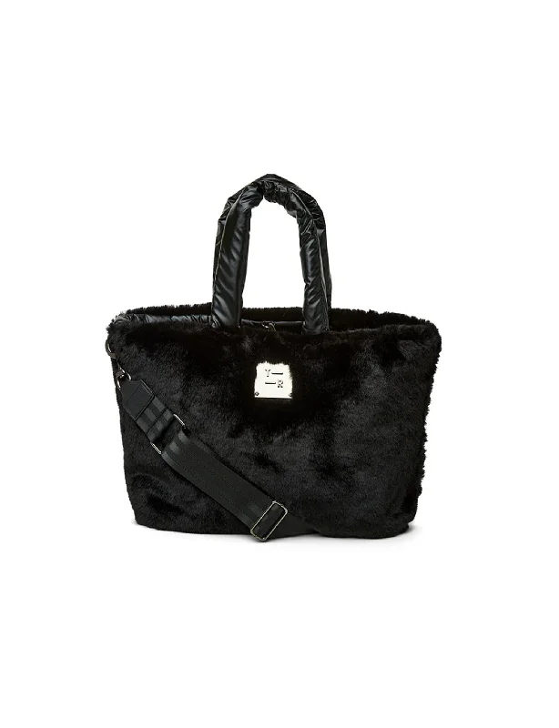 Women's tote bags elegant-fit -Duplex Reversible Faux Fur Tote, Black