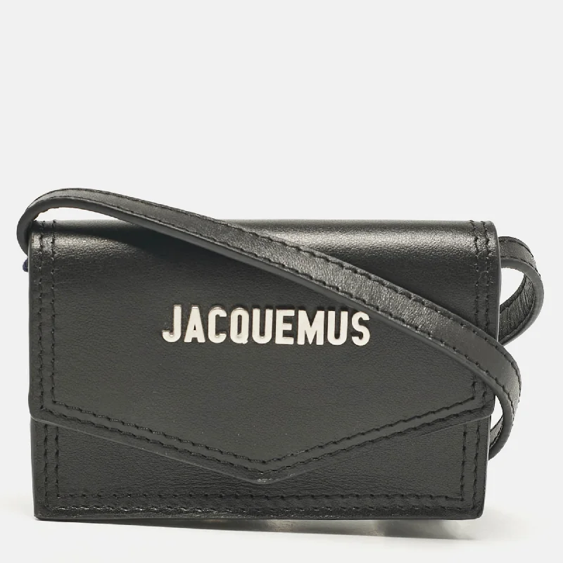 Women's crossbody bag premium brand -Jacquemus Black Leather Le Porte Azur Wallet Crossbody Bag