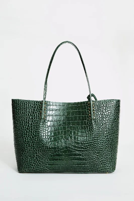 Women's tote bags everyday-use -Crocodile Embossed Leather Tote