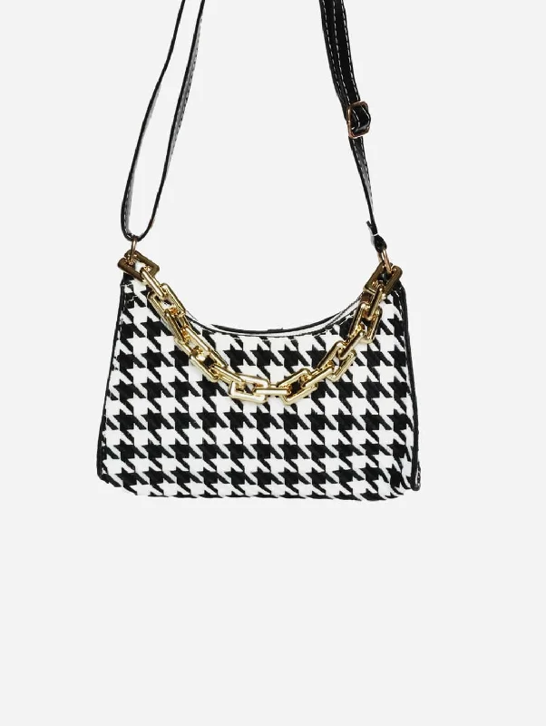 Women's shoulder bags hobo -Cassia Houndstooth Mini Shoulder Bag | Black