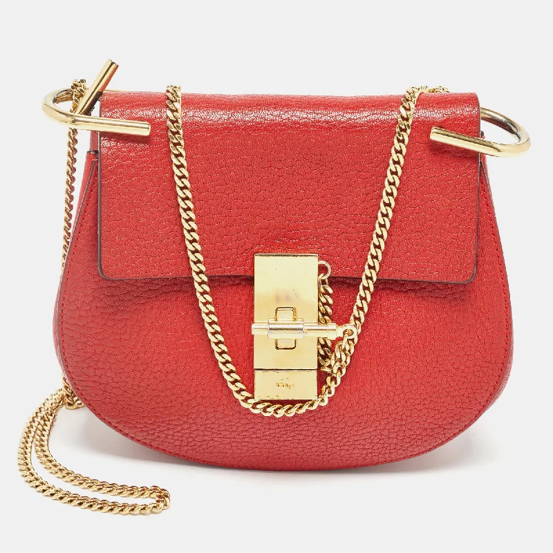 Women's crossbody bag light apparel -Chloe Red Leather Small Drew Chain Crossbody Bag