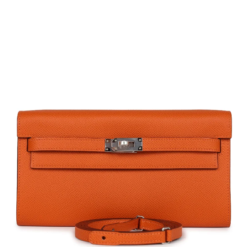 Women's wallet unique pattern -Hermes Kelly Wallet To Go Orange Epsom Palladium Hardware