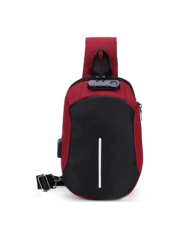 Women's shoulder bags chain-strap -Anti-Theft Bib Backpack Waterproof Shoulder Usb - Red