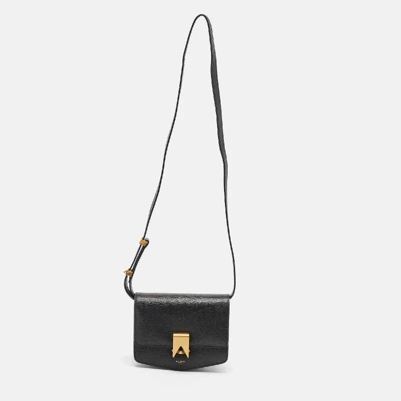 Women's crossbody bag sleek shape -Alaia Black Leather Small Le Papa Crossbody Bag