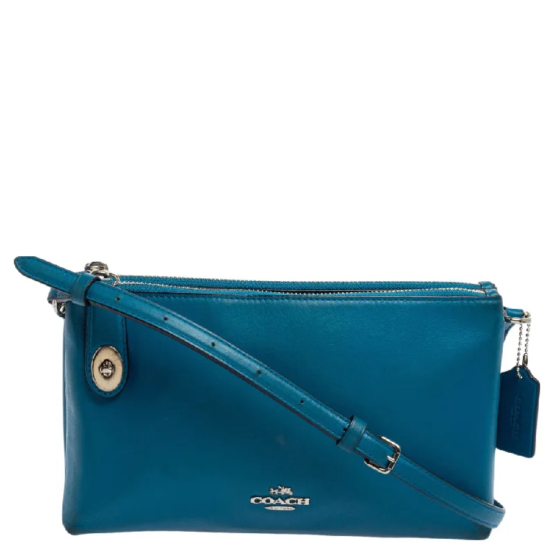 Women's crossbody bag lightweight outfit -Coach Teal Leather Crosby Double Zip Crossbody Bag