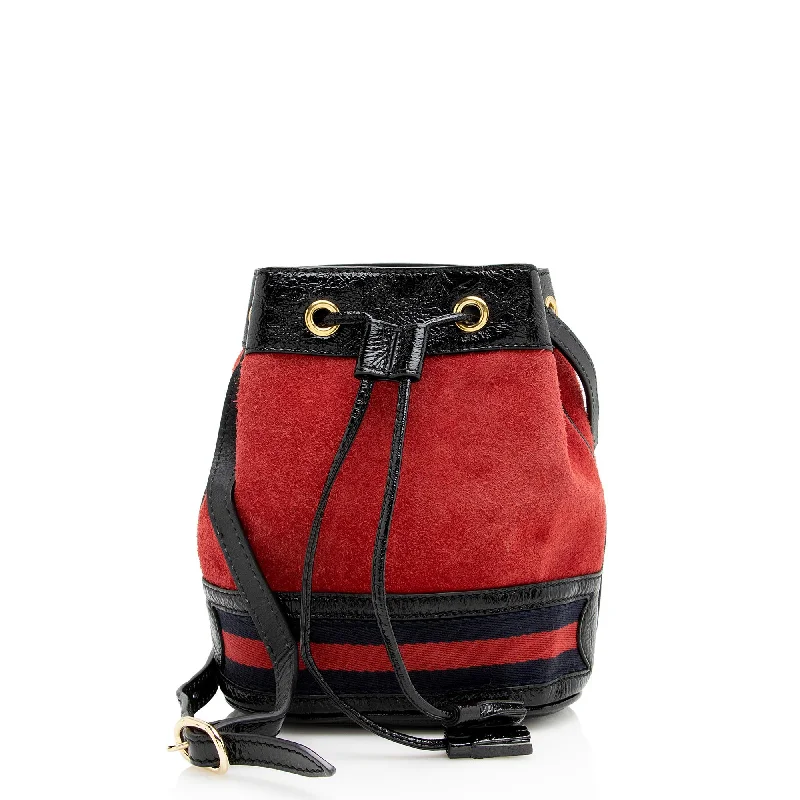 Women's bucket bag water-resistant material -Gucci Suede Patent Leather Ophidia Mini Bucket Bag