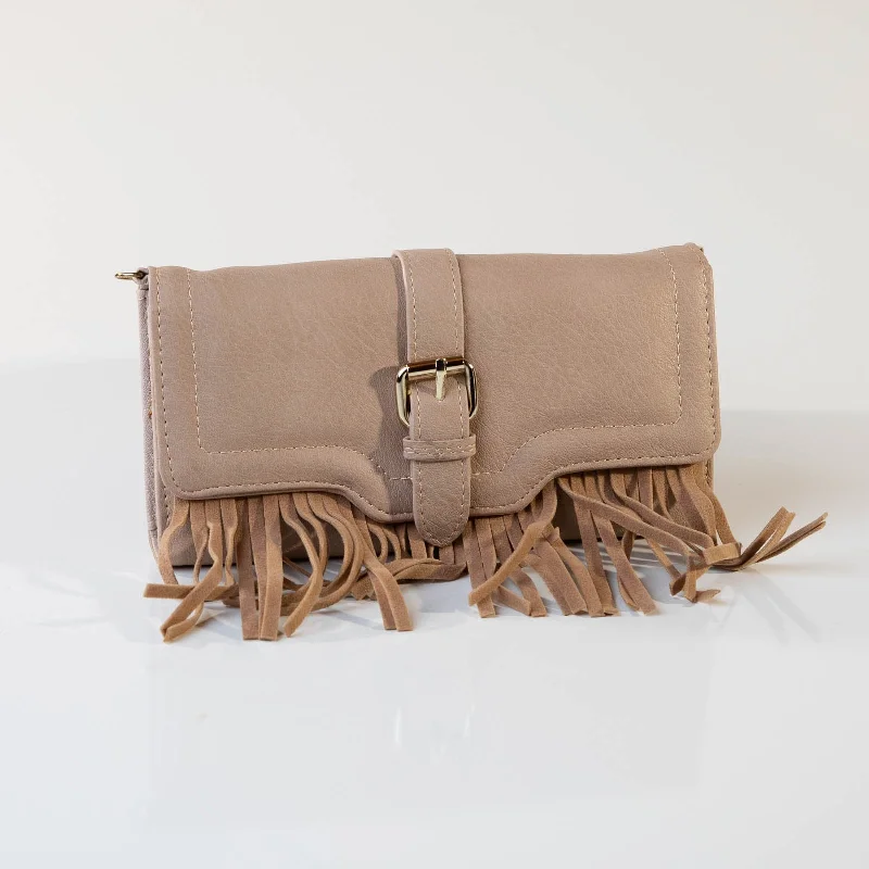 Women's wallet luxury brand -TGB Fringe Foldover Wallet - Beige