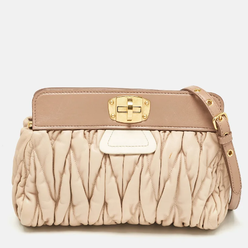 Women's crossbody bag custom ensemble -Miu Miu Beige/cream Matelassé Leather Frame Crossbody Bag