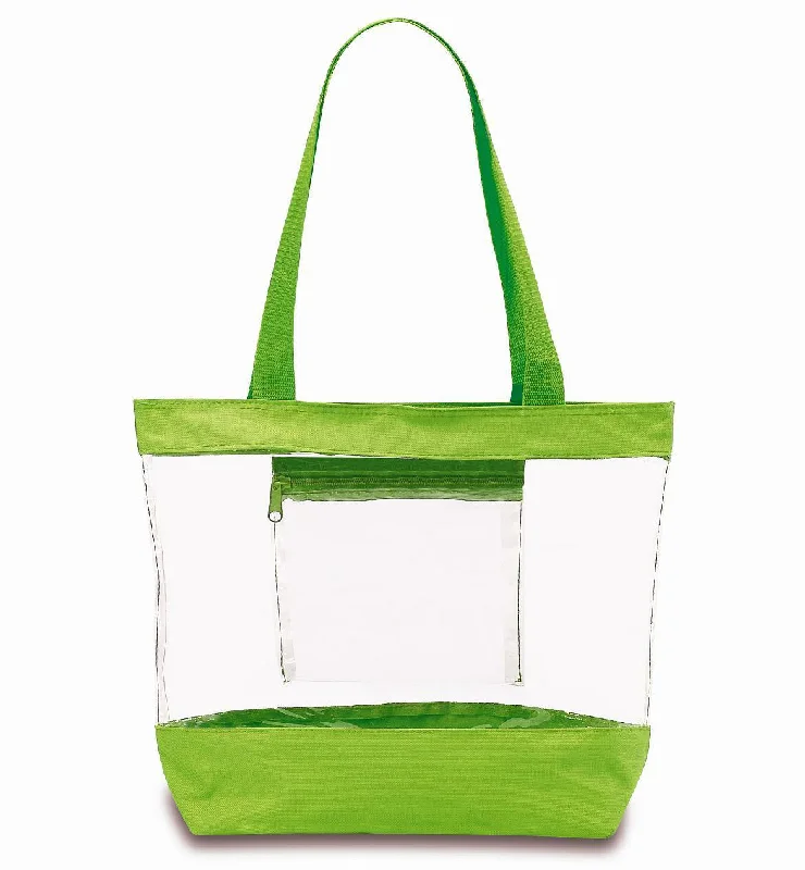 Women's tote bags pocket-storage -Medium Clear Tote Bag w/ Zipper Closure and Interior Pocket - Lime Green (BG201-GRN)