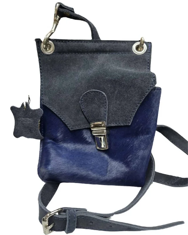 Women's crossbody bag affordable ensemble -Women's Leather Hair On Cell Phone Crossbody Bag In Navy Blue