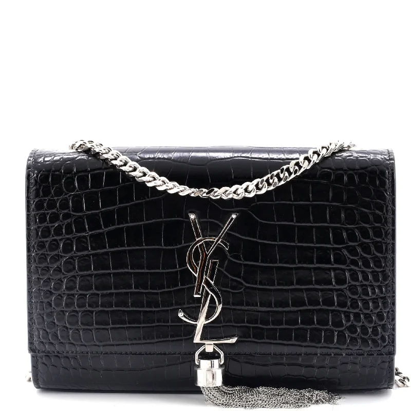 Women's crossbody bag pro kit -Classic Monogram Tassel Crossbody Bag Crocodile Embossed Leather Small