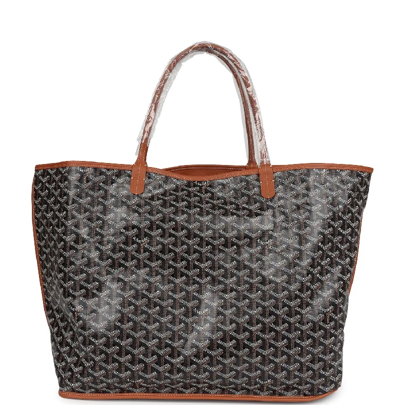 Women's tote bags slouchy-vibe -Goyard Goyardine Black and Brown Anjou GM Reversible Tote Bag Palladium Hardware