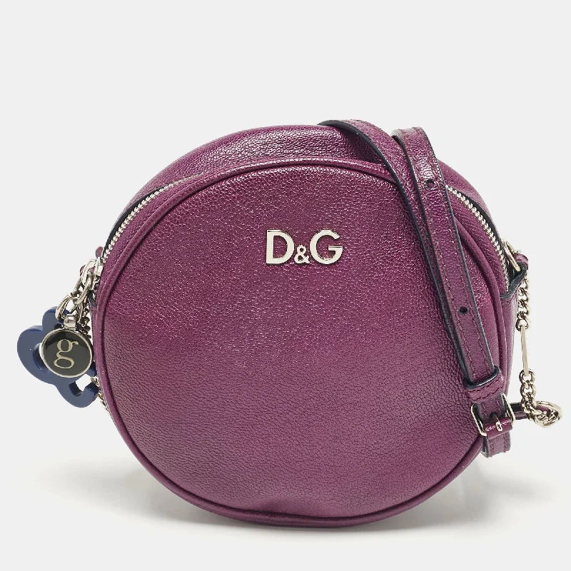 Women's crossbody bag compact style -Dolce & Gabbana Purple Leather Ariette Round Crossbody Bag