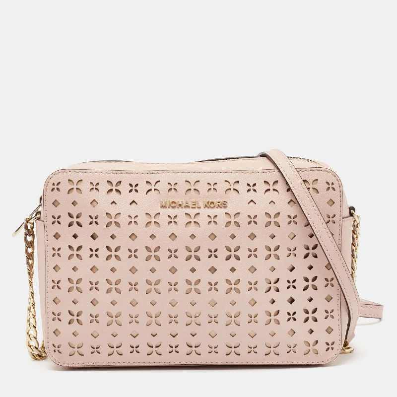 Women's crossbody bag luxury quality -Michael Kors Light Pink Leather Lasercut East West Crossbody Bag