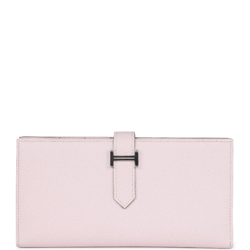 Women's wallet zip-around style -Hermes Bearn Gusset Long Wallet Mauve Pale Epsom Palladium Hardware