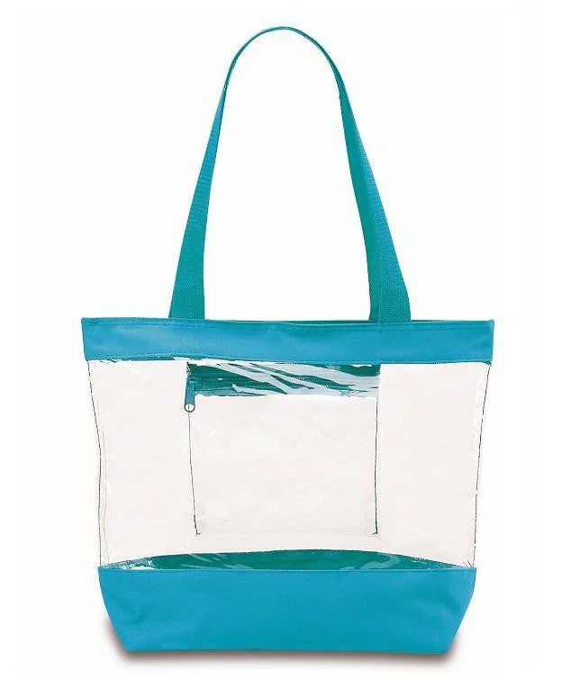 Women's tote bags magnetic-closure -Medium Clear Tote Bag w/ Zipper Closure and Interior Pocket - TURQUOISE (BG201-TURQ)