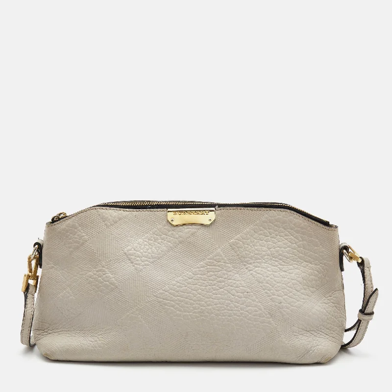 Women's crossbody bag designer-inspired -Burberry Light Grey Textured Leather Chichester Crossbody Bag