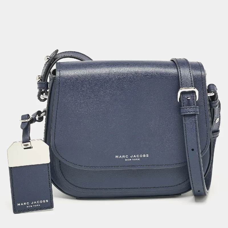 Women's crossbody bag adjustable strap -Marc Jacobs Navy Blue Leather Mini Rider Crossbody Bag