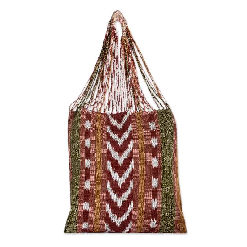 Women's tote bags designer -Striped Patterned Cotton Tote Bag Hand-Woven in Guatemala - Earth