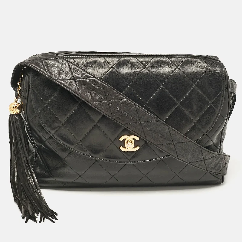 Women's crossbody bag chic look -Chanel Black Quilted Leather Cc Tassel Camera Crossbody Bag