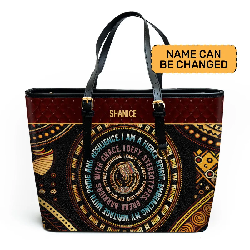 Women's tote bags zippered -Mantra - I Am A Fierce Spirit - Personalized Leather Totebag MB03