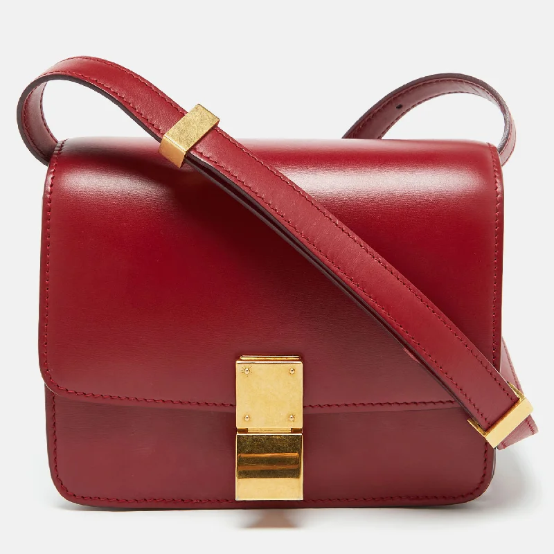 Women's crossbody bag casual essential -Celine Red Leather Small Classic Box Crossbody Bag