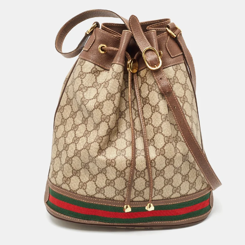 Women's bucket bag squad ensemble -Gucci Beige/brown Gg Supreme Canvas And Leather Ophidia Bucket Bag