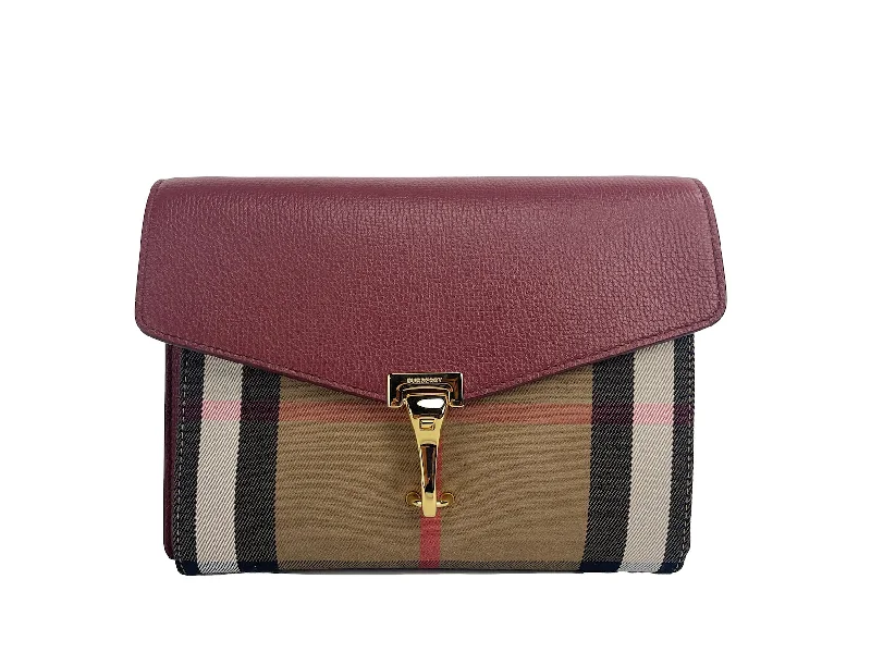 Women's crossbody bag squad bundle -Burberry Macken Small Crimson House Check Leather CrossbodyBag