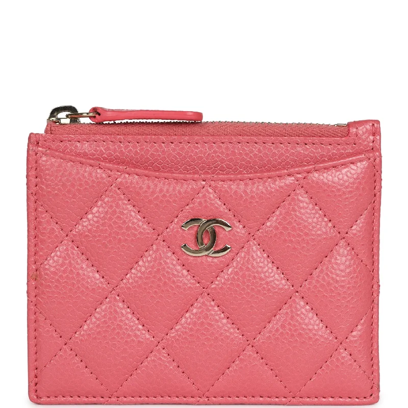 Women's wallet daily necessity -Chanel Zipped Card Holder Pink Caviar Gold Hardware