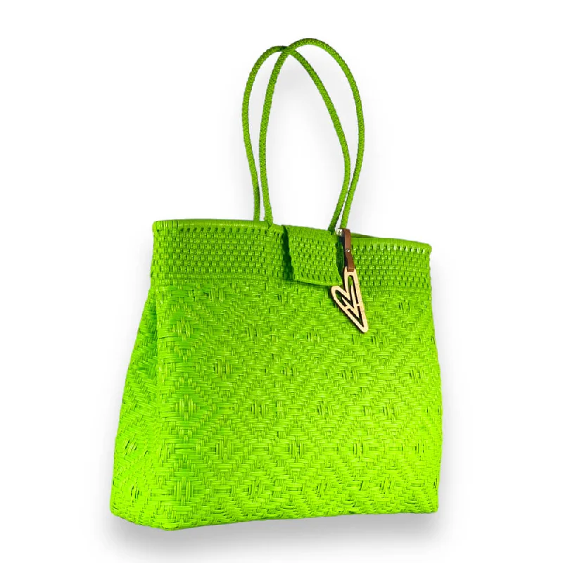 Women's tote bags outdoor-durable -Maria Victoria | Apple Green | Upcycled, Handwoven, Multicolor Shoulder Tote