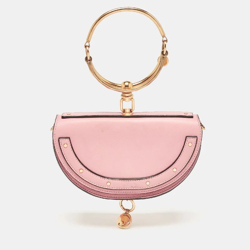 Women's crossbody bag peak-fashion piece -Chloe Pink Leather Small Nile Bracelet Minaudiere Crossbody Bag