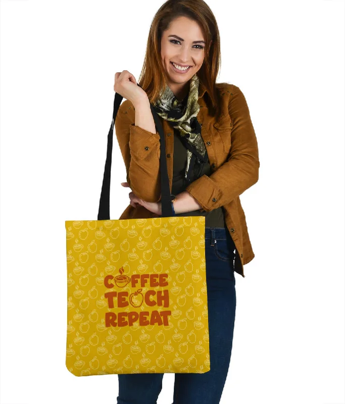 Women's tote bags lightweight-style -Coffee Teach Repeat Cloth Tote Bag