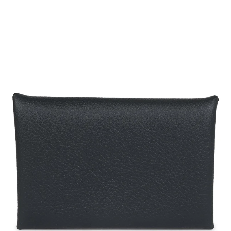 Women's wallet water-resistant finish -Hermes Calvi Card Holder New Bleu Ocean Evercolor Palladium Hardware