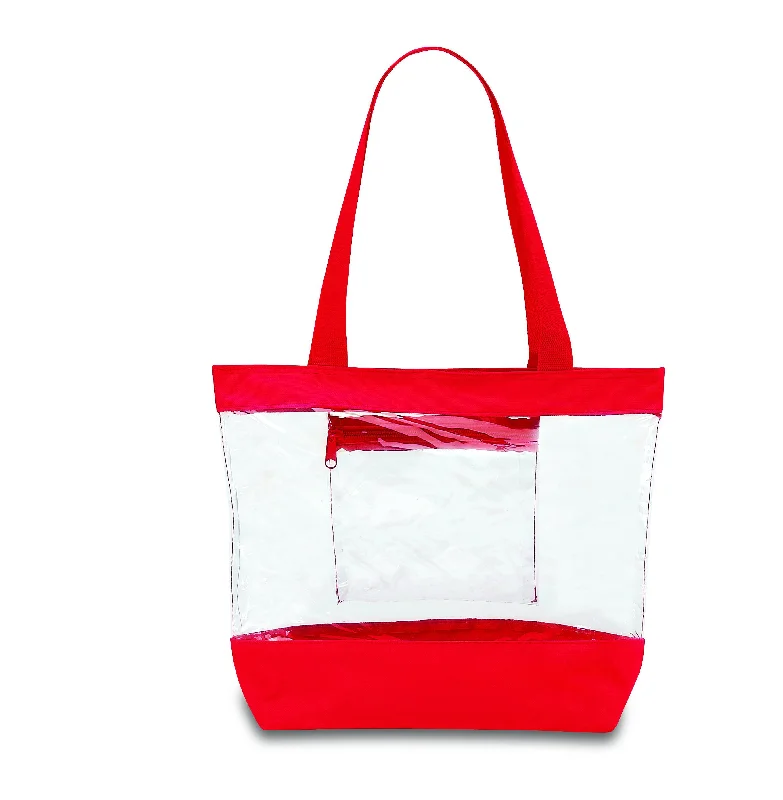 Women's tote bags waterproof-protection -Medium Clear Tote Bag w/ Zipper Closure and Interior Pocket - Red (BG201-RED)