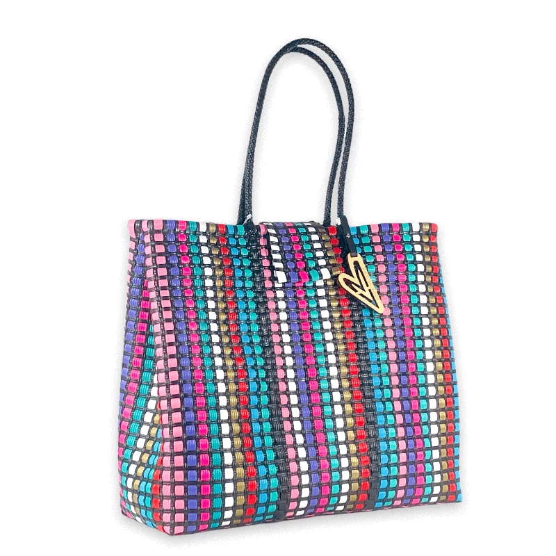 Women's tote bags boho-style -Maria Victoria | Dragon Fruit | Upcycled, Handwoven, Multicolor Shoulder Tote