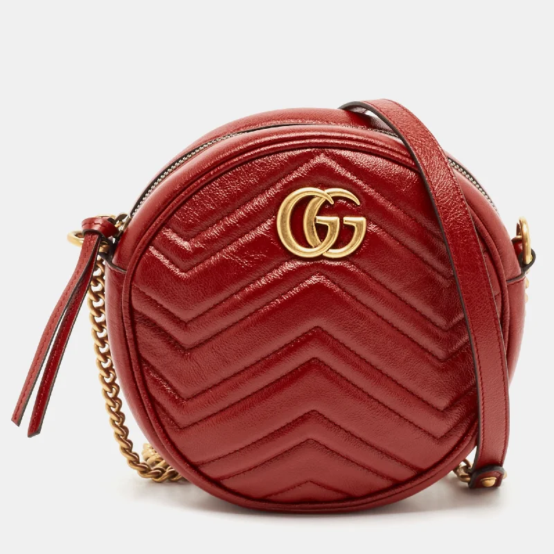 Women's crossbody bag bespoke bag -Gucci Red Matelassé Leather Gg Marmont Round Crossbody Bag