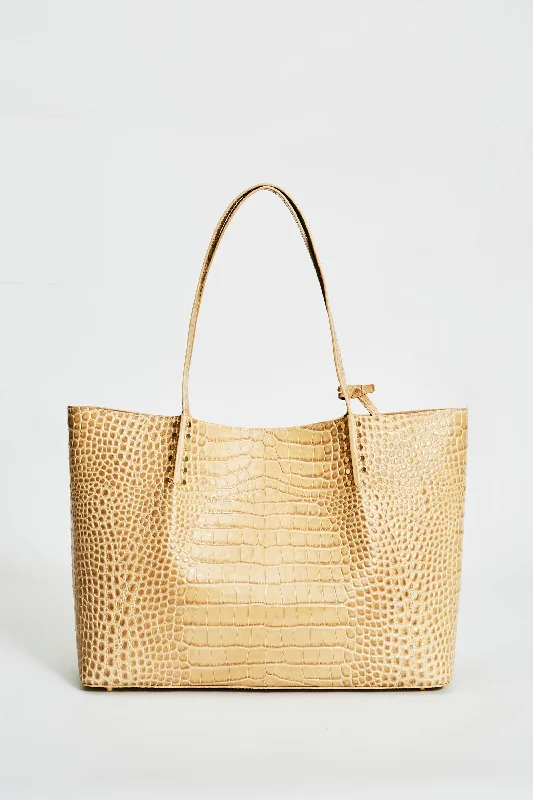 Women's tote bags designer-style -Crocodile Embossed Leather Tote