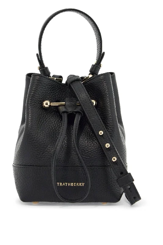 Women's bucket bag chic kit -Strathberry Black Calfskin Bucket Bag With Hammered Finish And Drawstring Closure