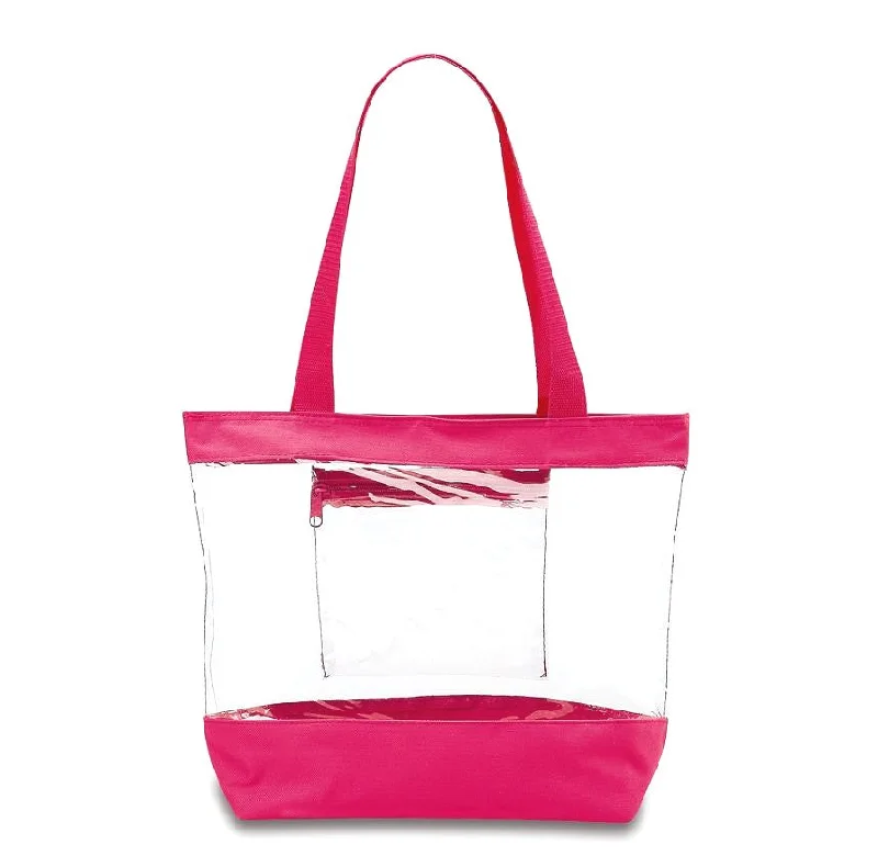 Women's tote bags zippered-security -Medium Clear Tote Bag w/ Zipper Closure and Interior Pocket - PINK (BG201-PINK)