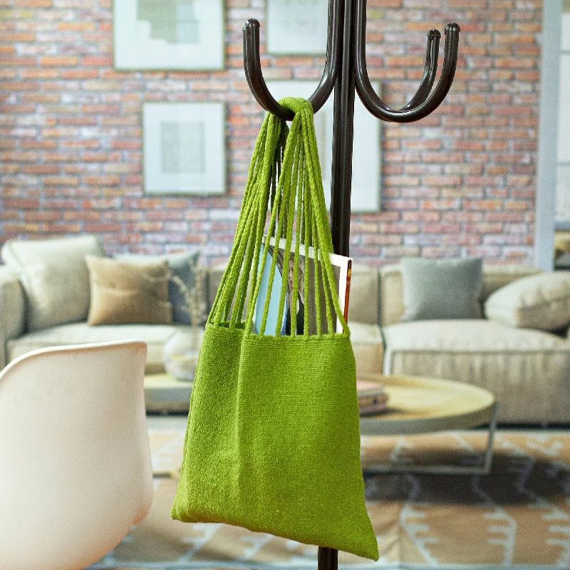 Women's tote bags eco-friendly -Handloomed Solid Olive Wool Tote Bag from Mexico - Royal Olive