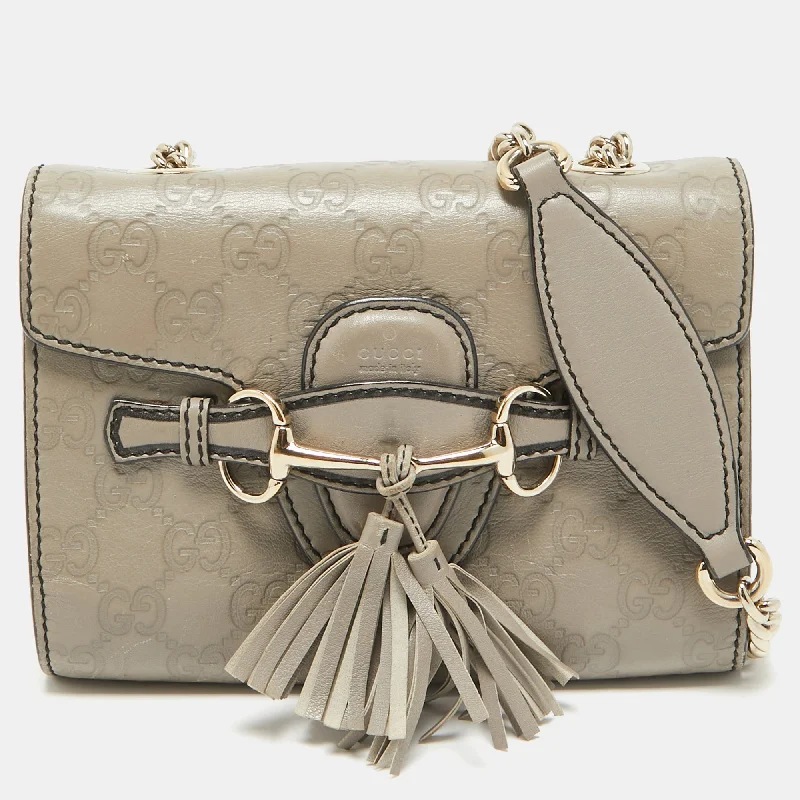 Women's crossbody bag ultralight style -Gucci Grey Microguccissima Leather Mini Emily Chain Crossbody Bag