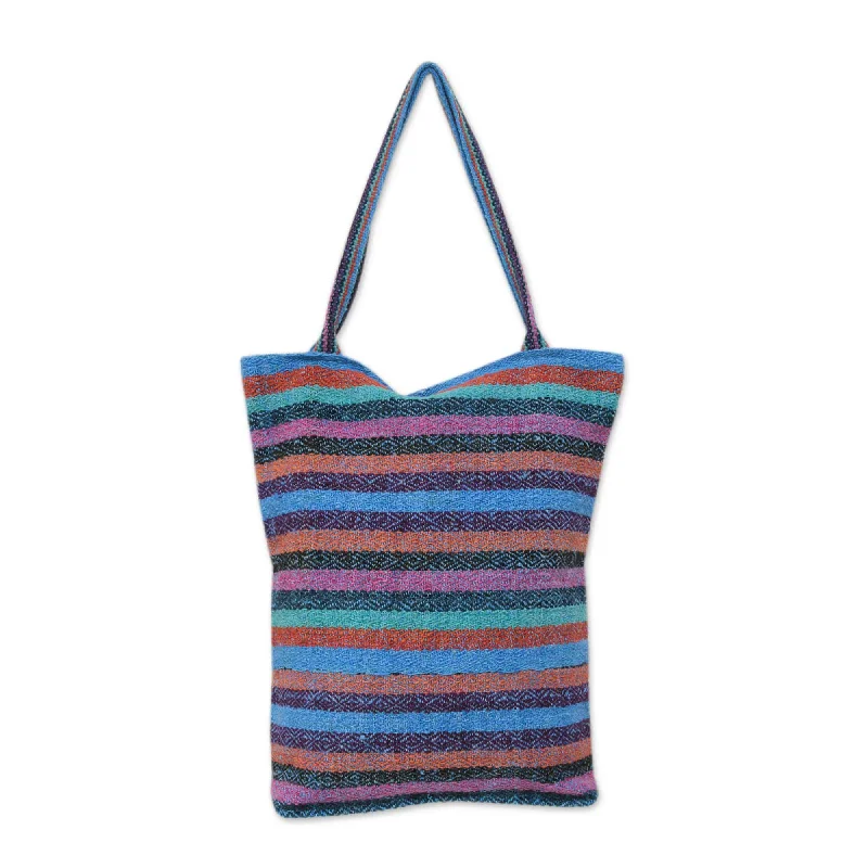 Women's tote bags work -Hand Woven Striped Tote Bag with Three Inner Pockets - Multicolor Feast