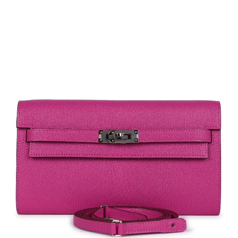 Women's wallet sleek texture -Hermes Kelly Wallet To Go Rose Pourpre Chevre Mysore Palladium Hardware