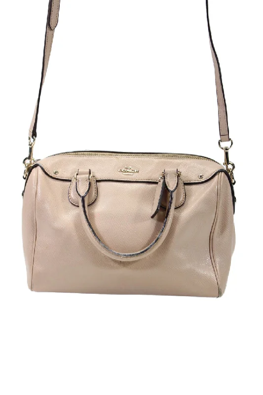 Women's crossbody bag premium kit -Coach Womens Leather Zip Closure Top Handle Crossbody Bag Beige