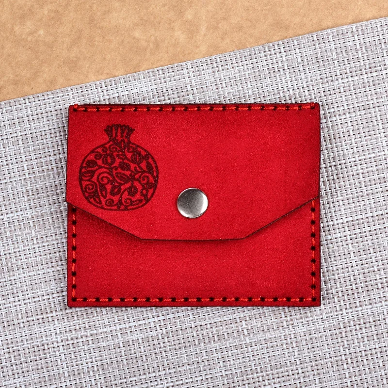 Women's wallet funky prints -Pomegranate-Themed 100% Suede Card Holder in Red - Days of Passion