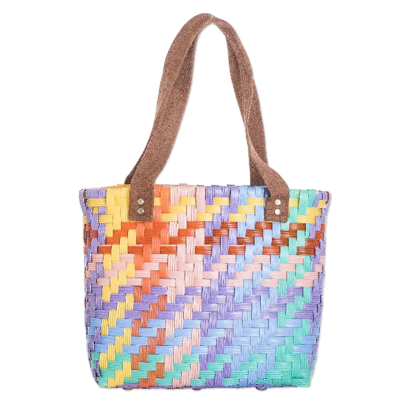 Women's tote bags sporty -Multicolored Eco-Friendly Handwoven Tote - Summer Joy