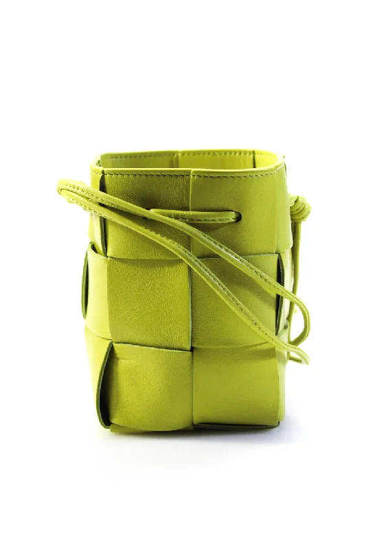 Women's bucket bag performance sale -Bottega Veneta Womens Intrecciato Leather Mini Cassette Bucket Handbag Green